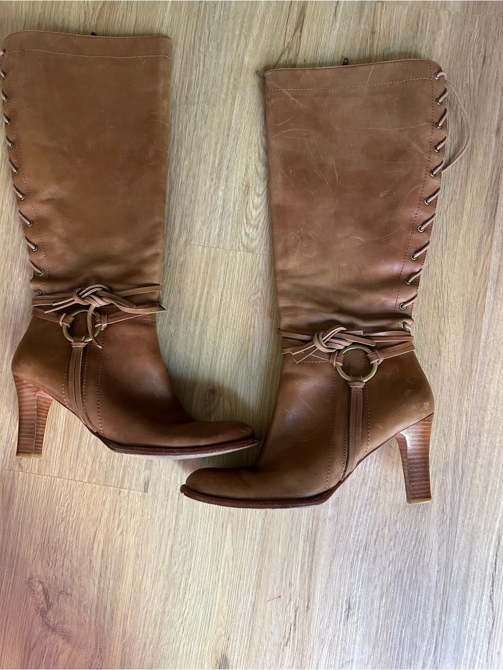 Corso Como Cognac Brown Tall Lace-Up Heeled Boots